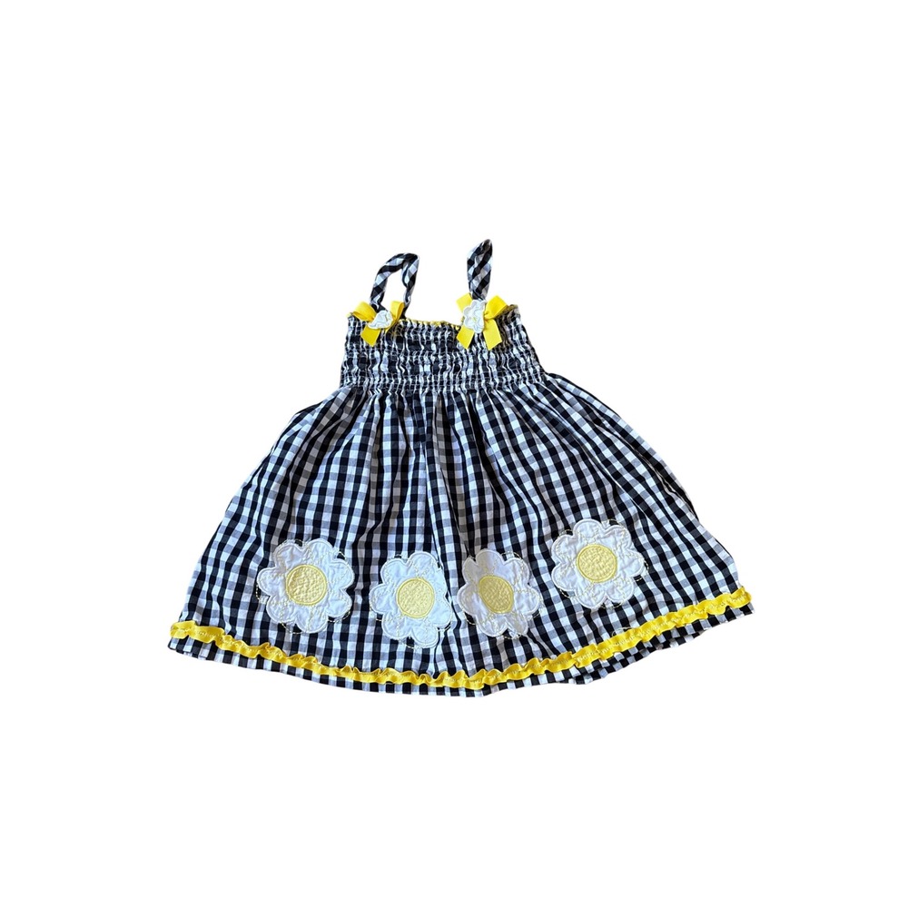 Nannette Girl Sundress Kids Black White Gingham Daisy Floral SIZE 3T